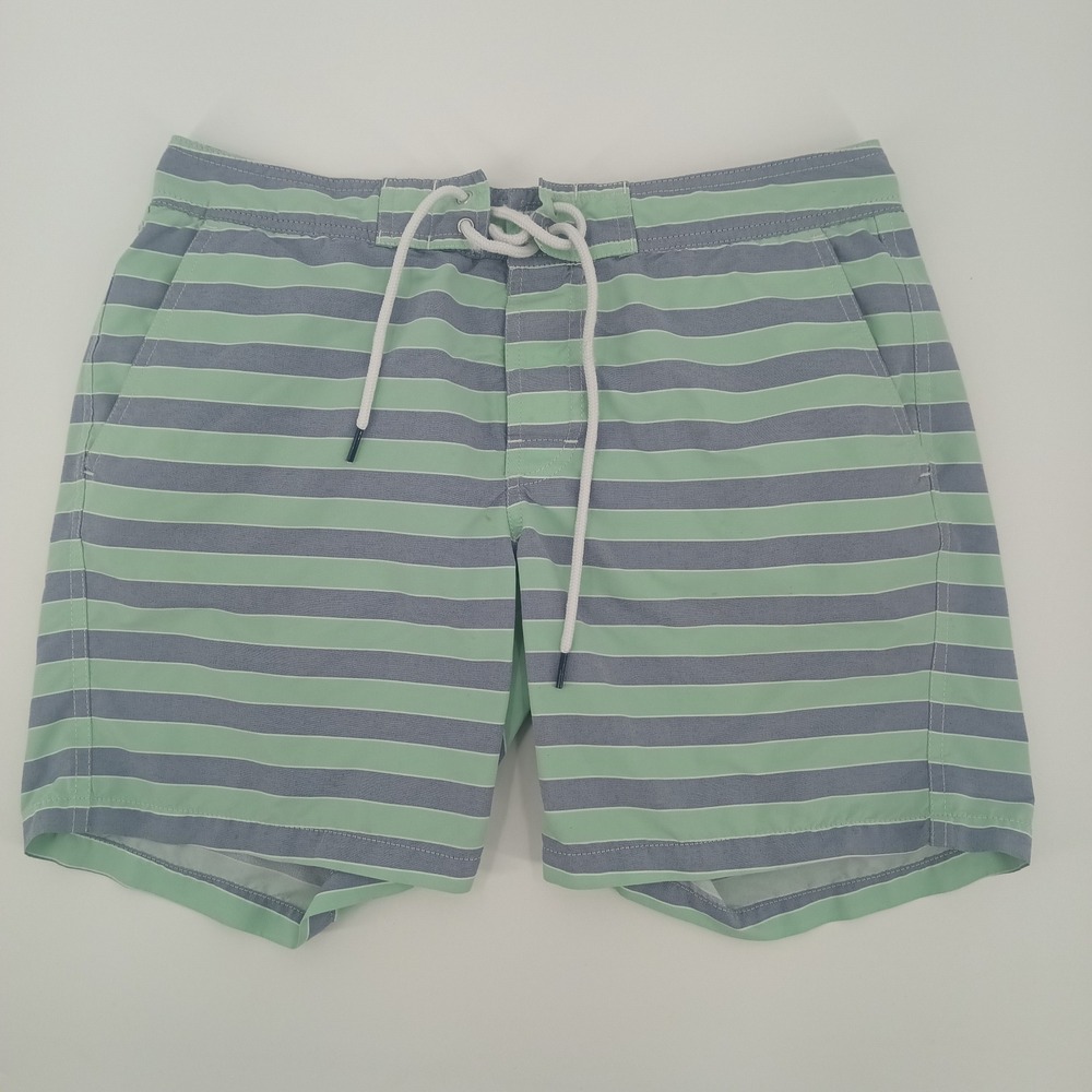 Bonobos Mens Striped Swim Trunks Mint Green Blue Mesh Lined Board Shorts Size 31